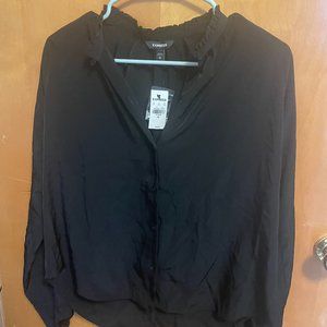 Express Women's Black Collarless Long Sleeve Blouse, NWT, Size XS
